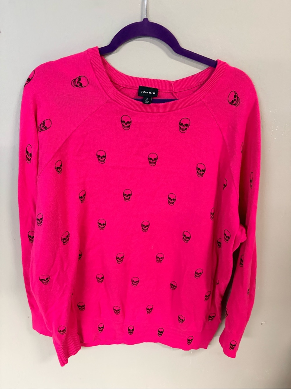 Torrid Hot Pink Skull Print Sweater Womens size 2